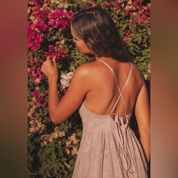 Lulus | Dresses | Stolen Moments Dusty Pink Laceup Lace Maxi Dress From